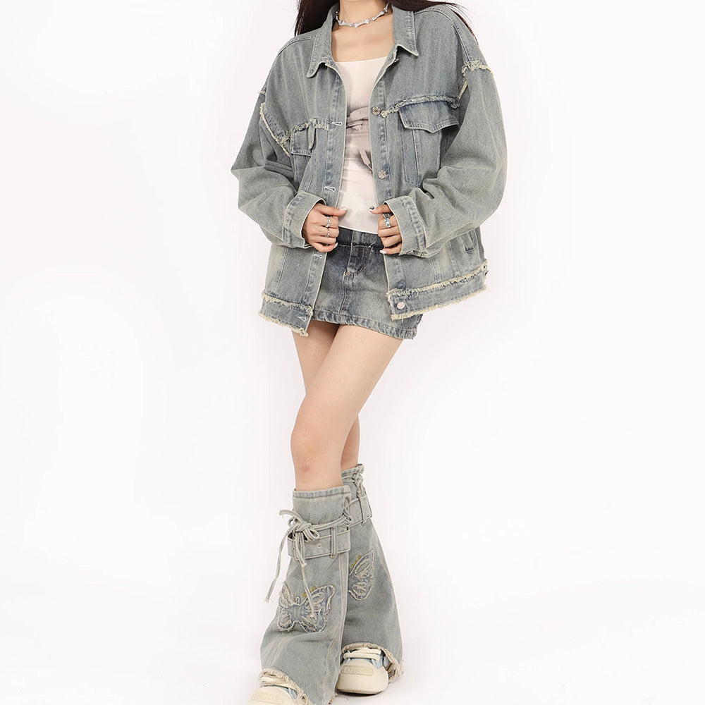 Butterfly Patch Y2K Denim Jacket