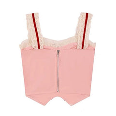 White & Red Coquette Lace Corset Top