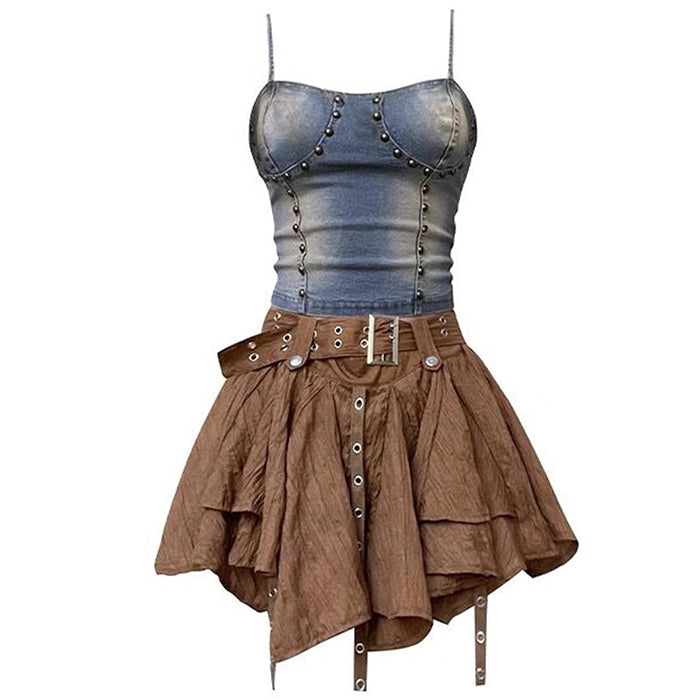 Fairy Grunge Denim Rivet Top