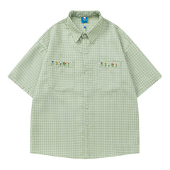 Floral Embroidery Gingham Shirt