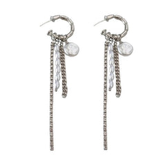 Grunge Pearl Chain Tassel Earrings