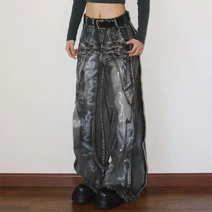 Grunge Wide-Leg Cargo Jeans