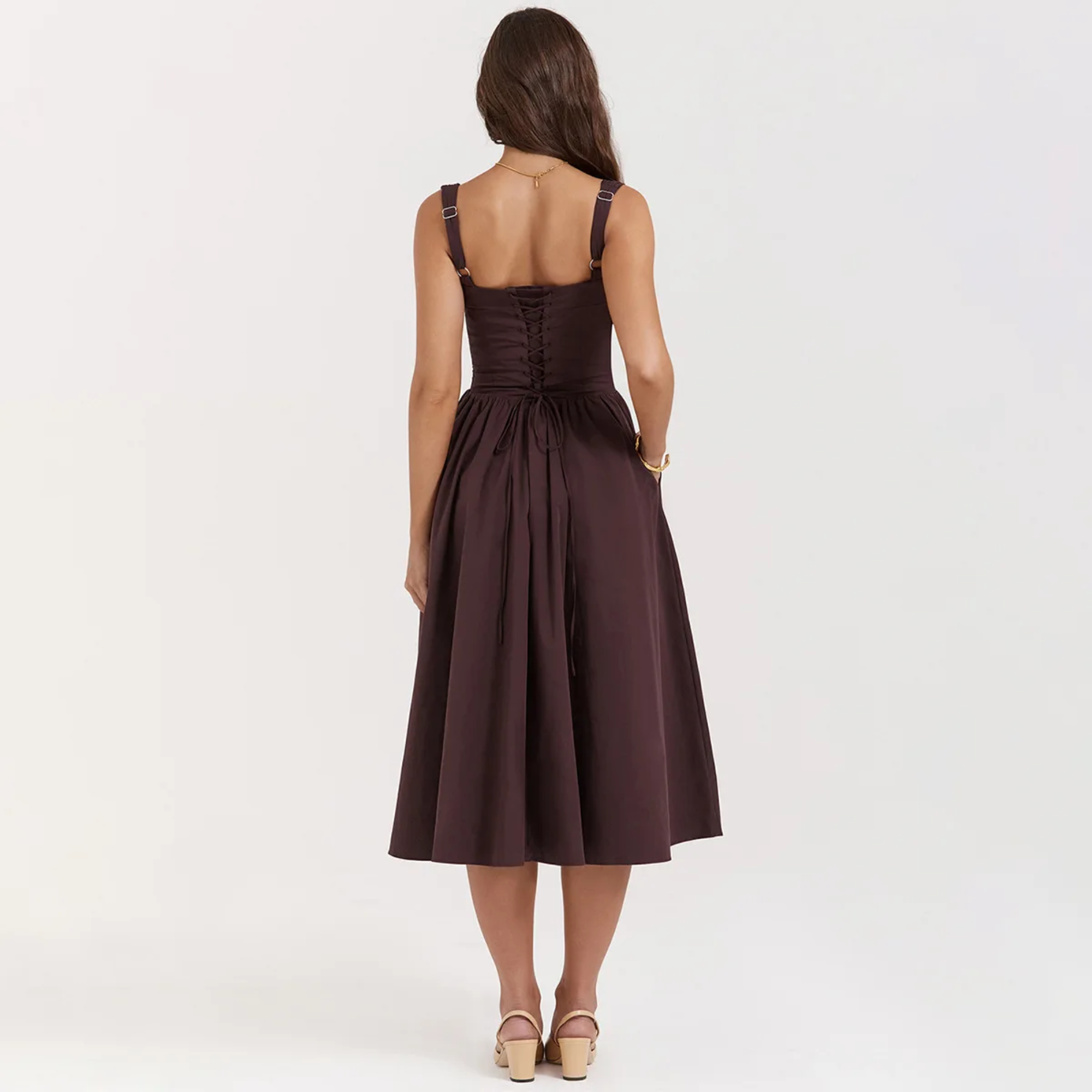 Yara - Brown Midi Fit & Flare Vintage Dress