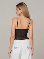Cross front cami mesh crop top - Final Sale