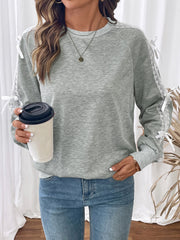Lace Long-Sleeved Round-Neck Sweatshirt