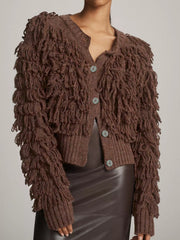 Knitted solid long sleeve tassels coat top
