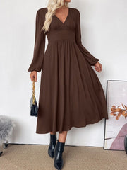 V-Neck Balloon Sleeve Midi Dress