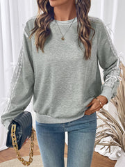 Lace Long-Sleeved Round-Neck Sweatshirt