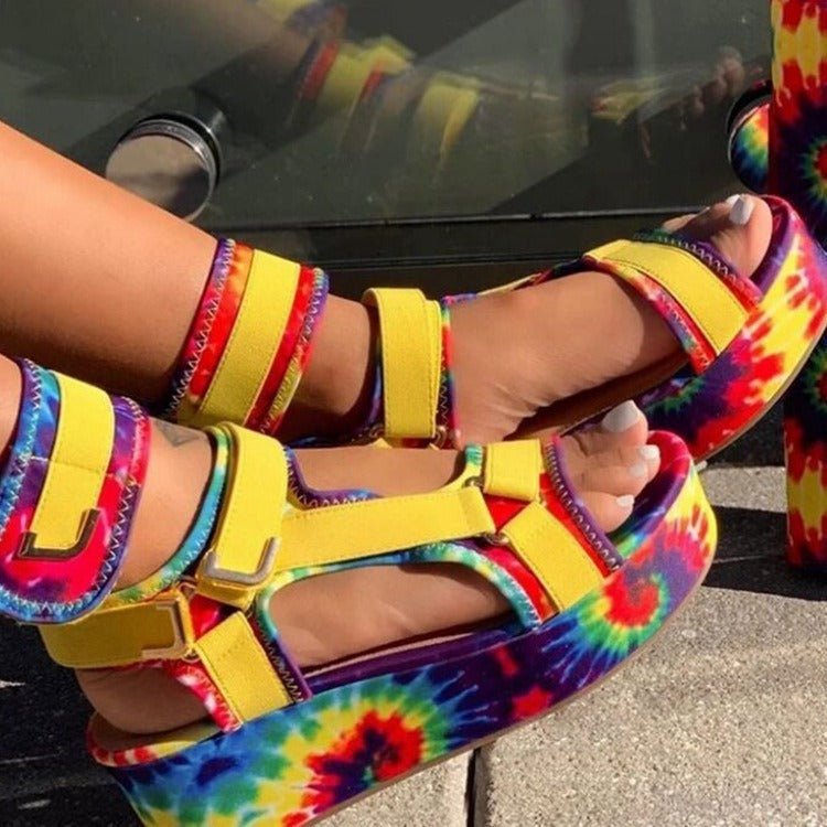 Casual Hollowed Out Patchwork Printing Solid Color Round Shoes