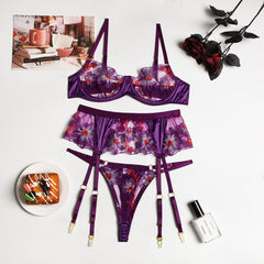 Perspective Embroidered Chain Lingerie Set