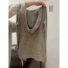 Solid sleeveless knitted stitch hoodie crop top