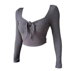 Knot Tie Ribbed Long Sleeve Top