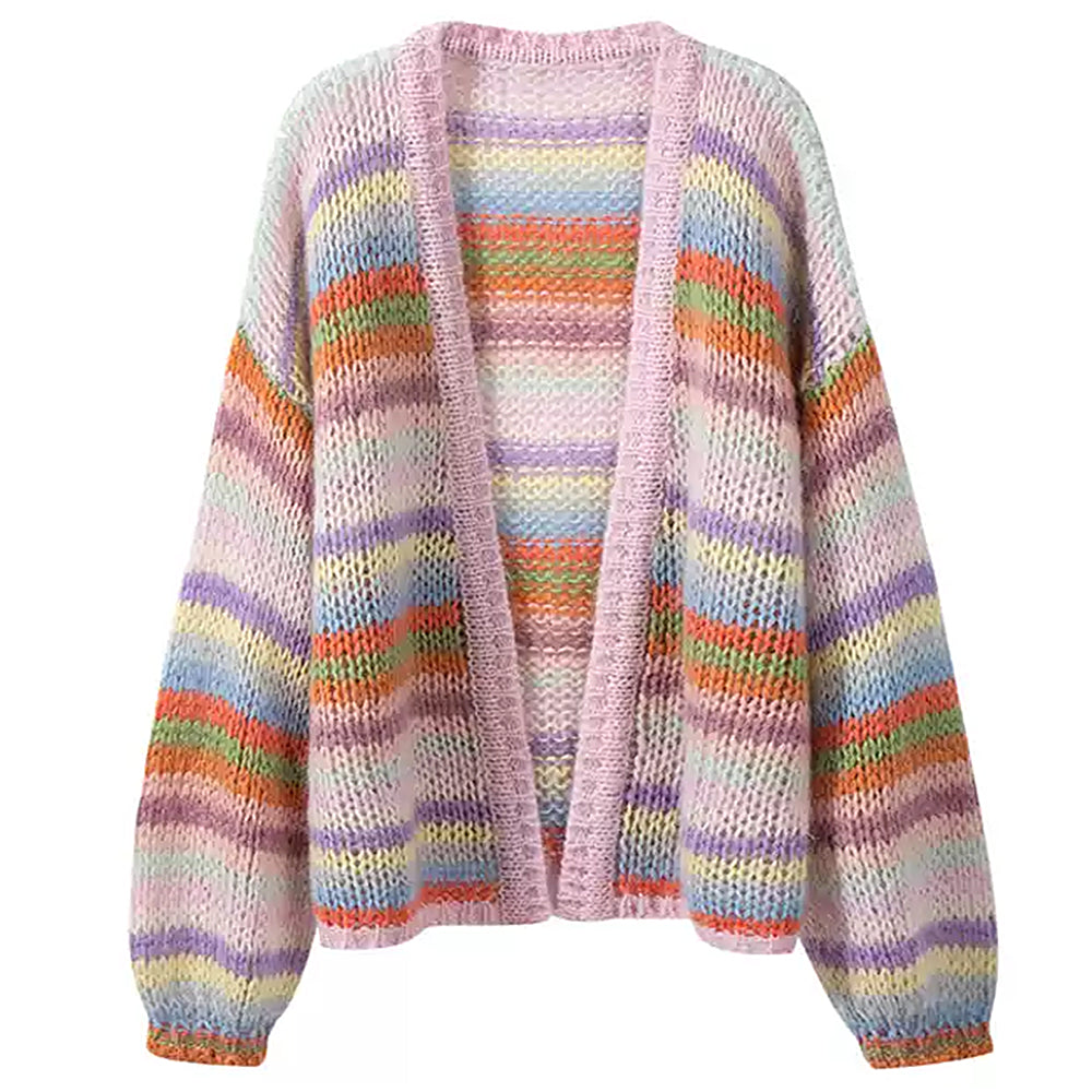 Pastel Rainbow Striped Cardigan