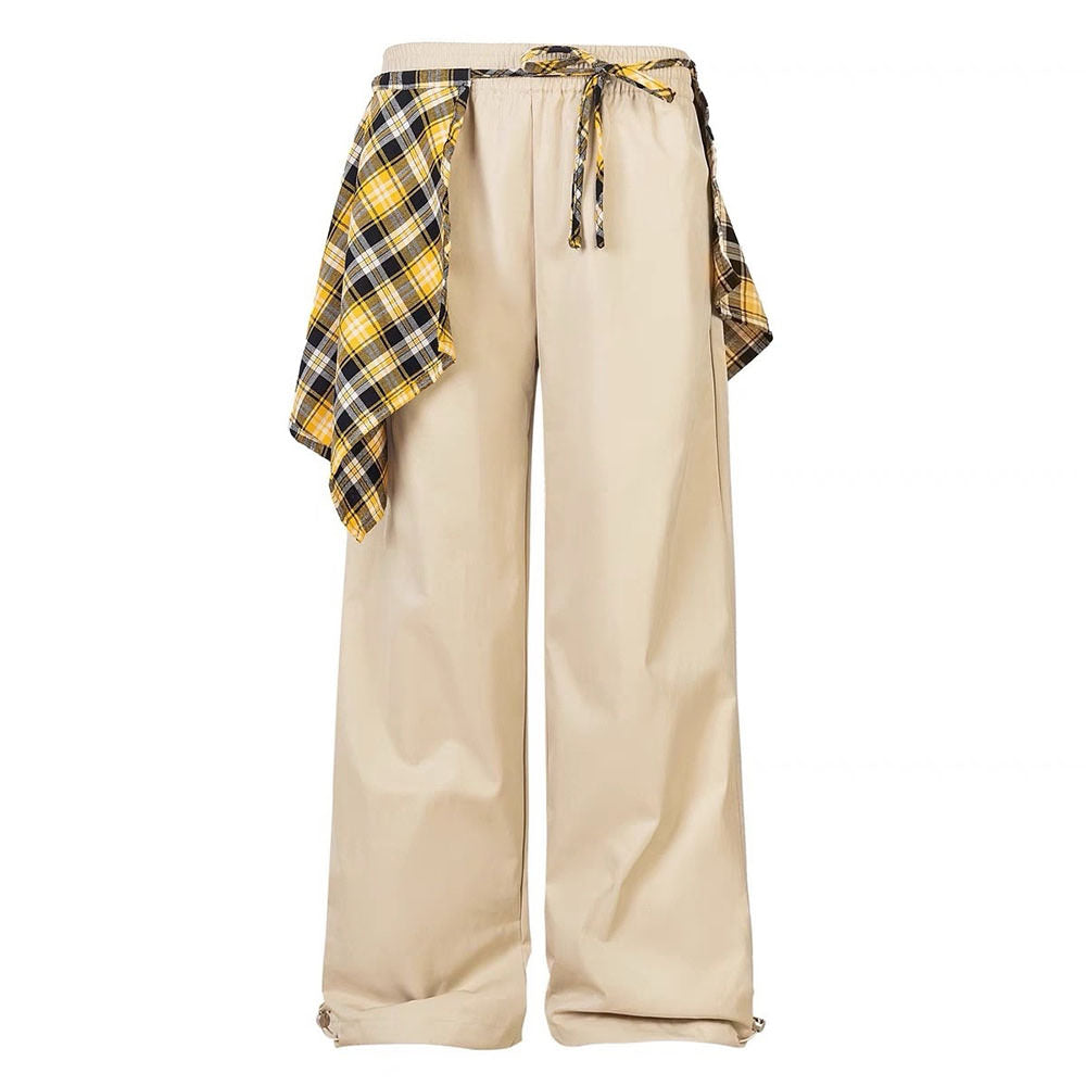 Plaid Shirt-Tied Baggy Jeans