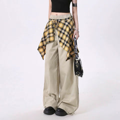 Plaid Shirt-Tied Baggy Jeans