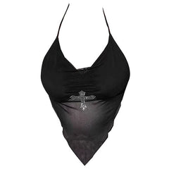 Y2K Rhinestone Cross Scarf Top