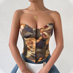 Bustier-Tube-Top mit Schnürung hinten und Knopfleiste, Herzausschnitt 