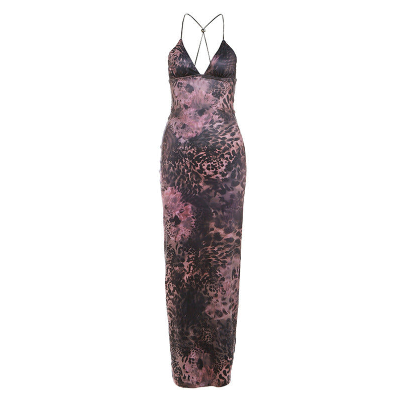 Butterfly applique backless v neck maxi dress