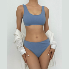 Square neck solid sleeveless bikini swimwear