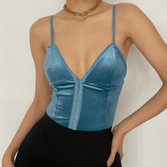 Deep v neck velvet bodysuit