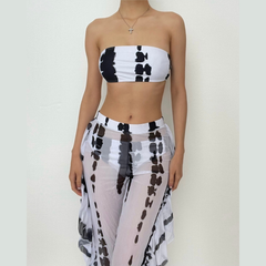 Contrast tube top mesh pant 3 piece swimwear