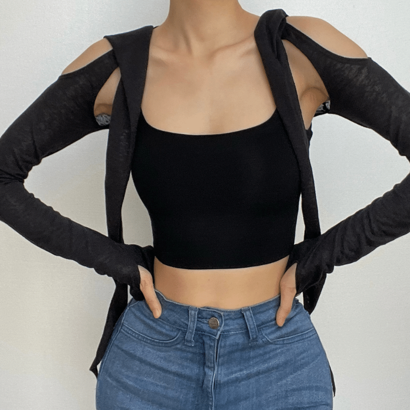 Knitted hoodie off shoulder solid long sleeve shrug top