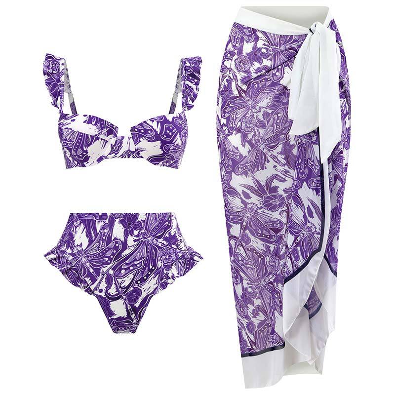 Traje de baño bikini con estampado abstracto en contraste 