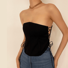 Lace up side solid bustier crop top