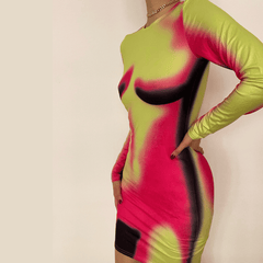 Langärmliges Thermo-Minikleid mit Rundhalsausschnitt und Bodyprint