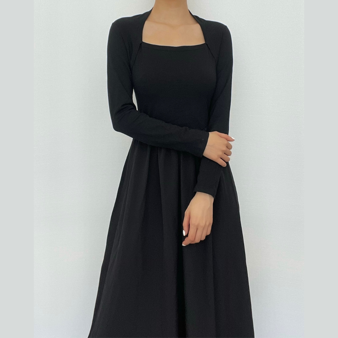 Ruched long sleeve solid midi dress