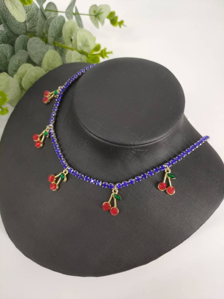 Cherry pendant multicolor choker necklace