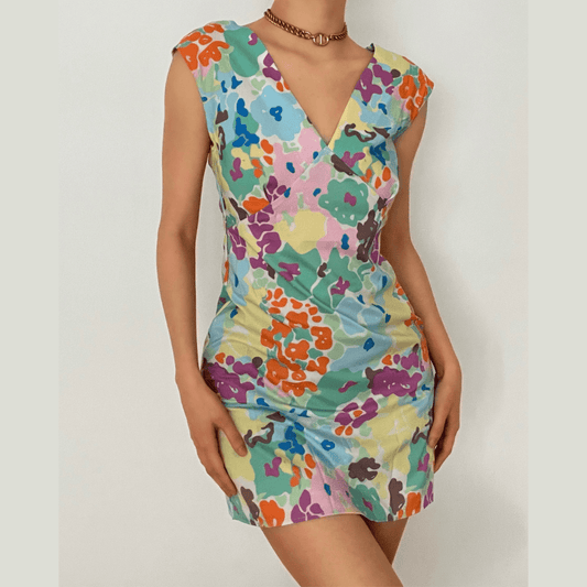 V neck floral print A line dress - Final Sale
