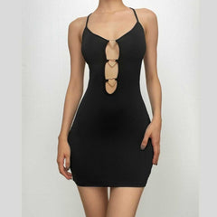 Heart ring hollow out cross back dress