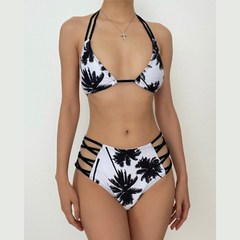 Neckholder-Bikini mit Kontrast-Hohlkehlen und gepolstertem Selbstbinder 