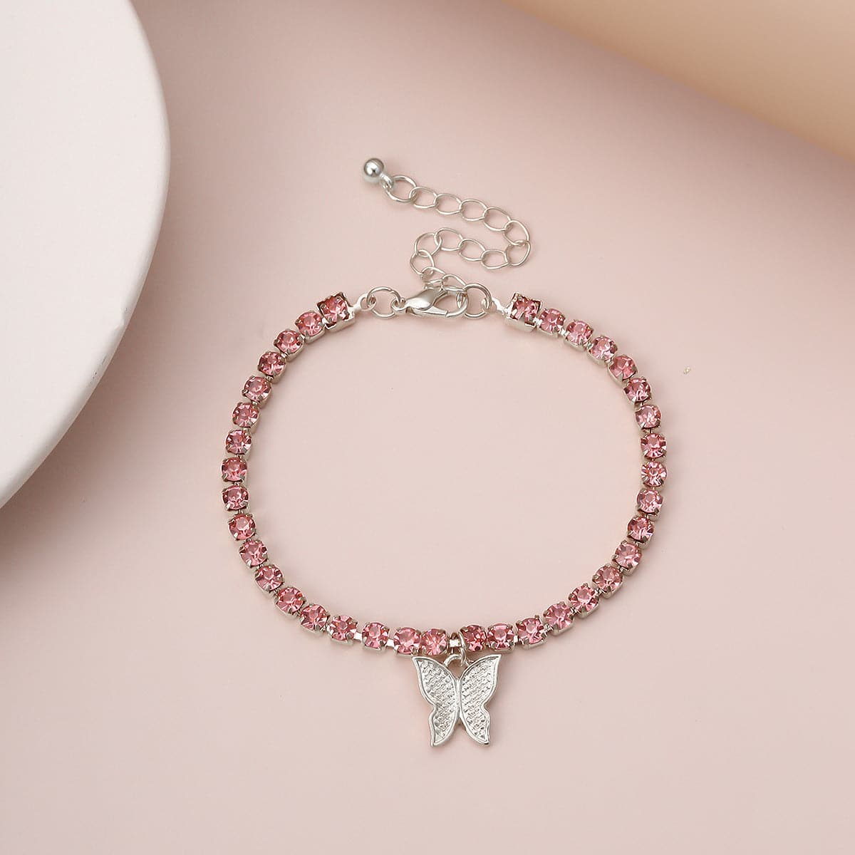 Butterfly pendant rhinestone bracelet