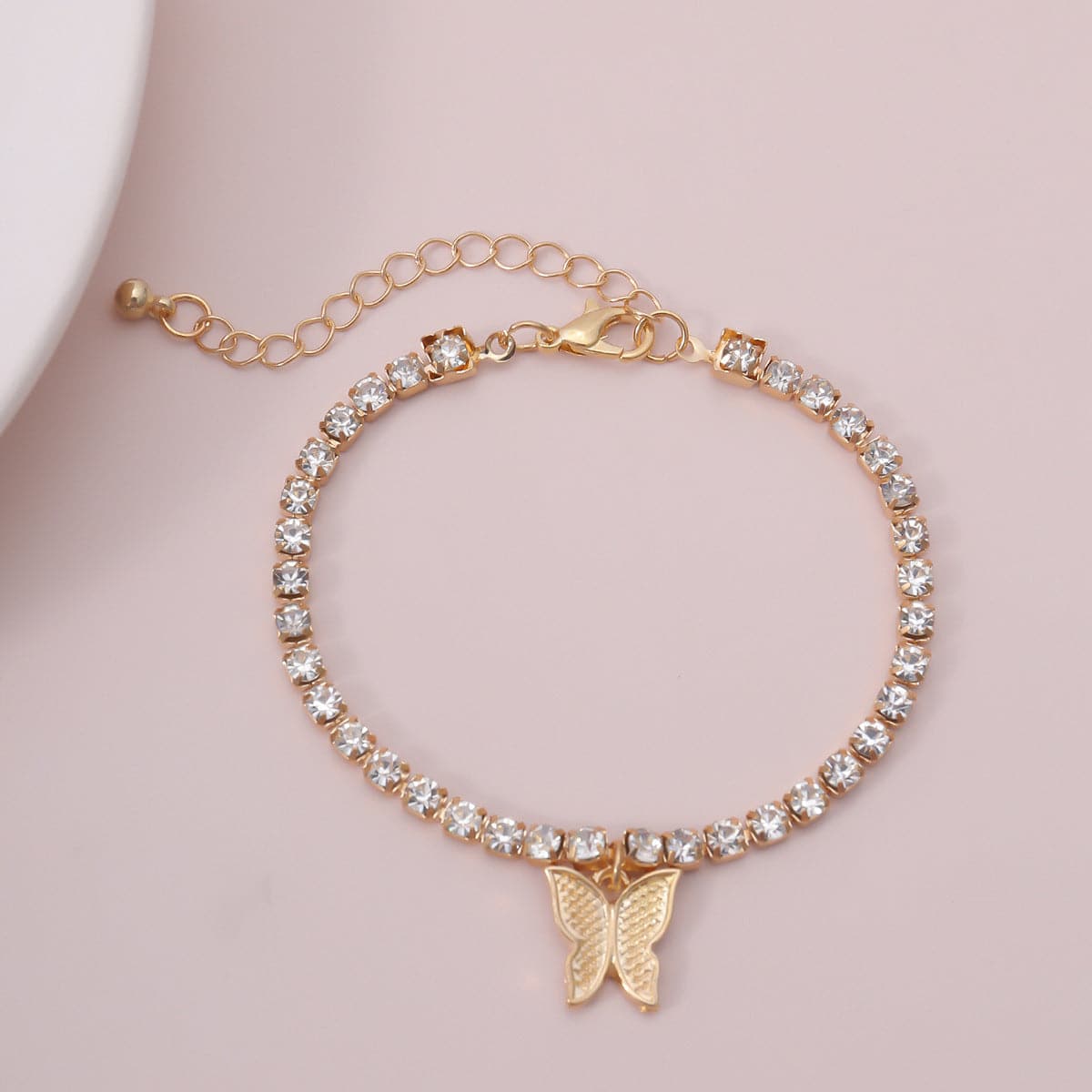 Butterfly pendant rhinestone bracelet