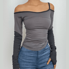 One-Shoulder-Handschuhe mit Kordelzug und schulterfreiem Langarm-Top