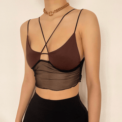 Cross front cami mesh crop top - Final Sale