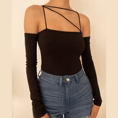 Off shoulder irregular backless bodysuit