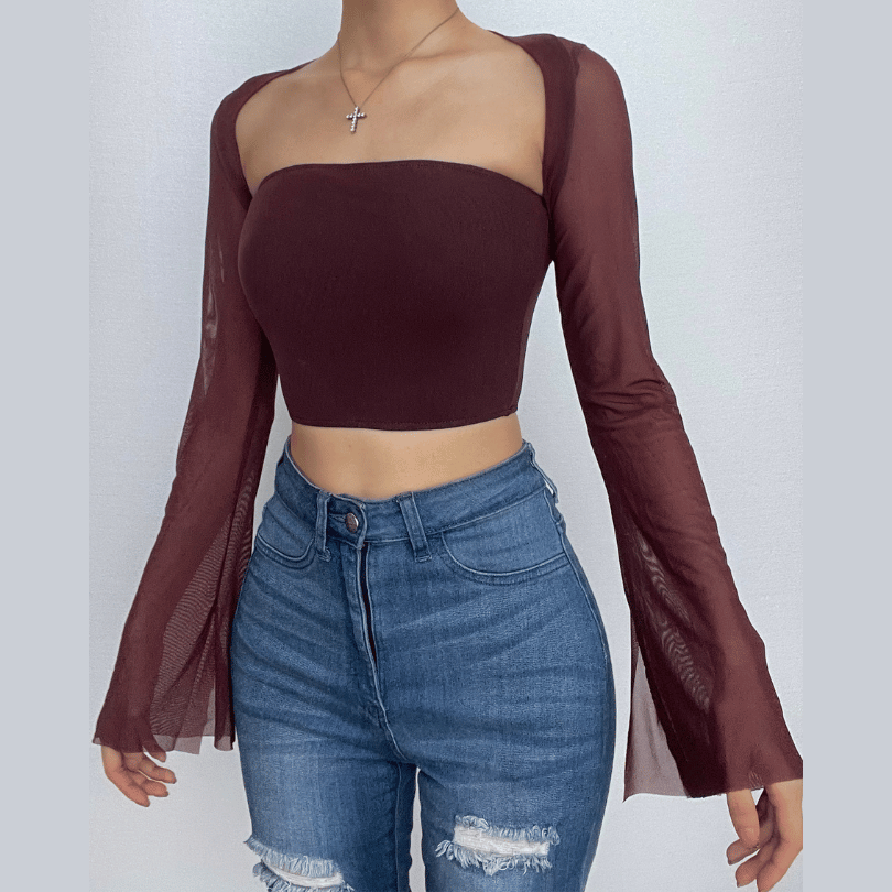 Mesh solid long sleeve shrug 2 piece tube top