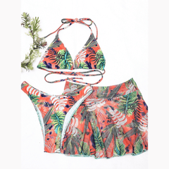 Print skirt 3 piece swimwear