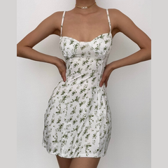 Vestido mini camisola sin mangas con estampado floral y espalda descubierta 