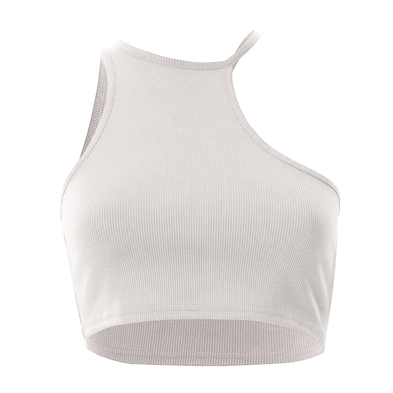 Ärmelloses, geripptes Crop-Top mit unregelmäßigem Neckholder 