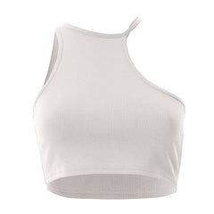 Top corto liso acanalado sin mangas con cuello halter irregular 