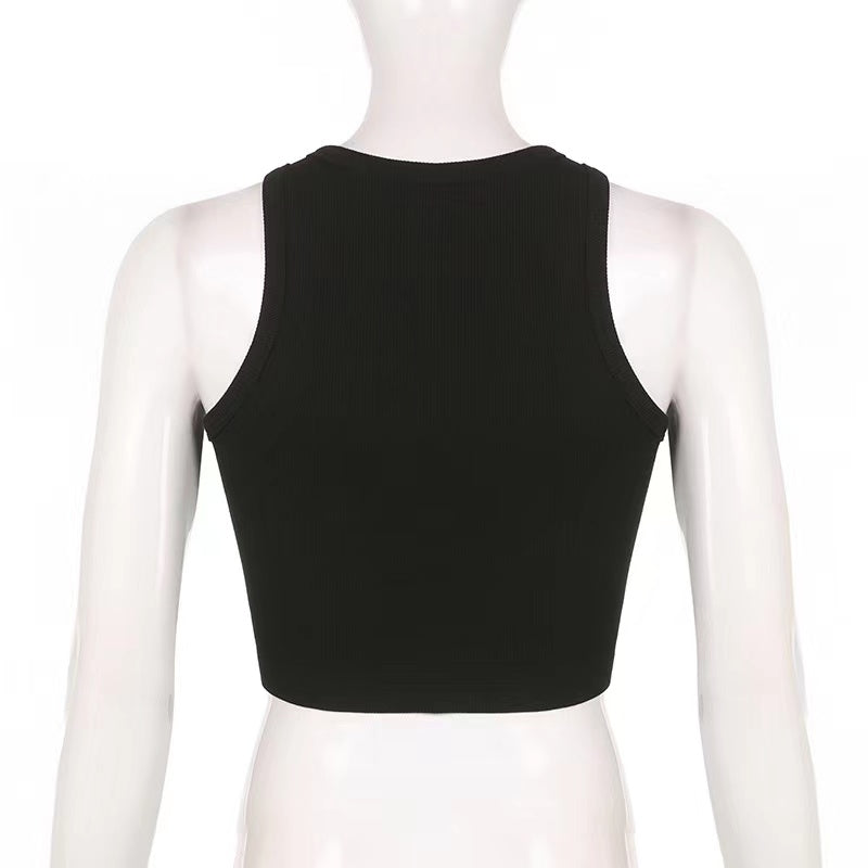 Ärmelloses Crop-Top mit Rundhalsausschnitt und abstraktem Kontrastdruck 