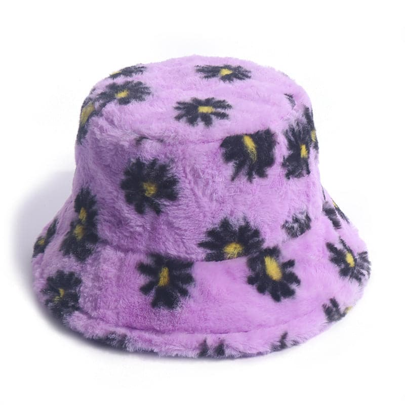 Sombrero de pescador esponjoso con estampado floral en contraste 