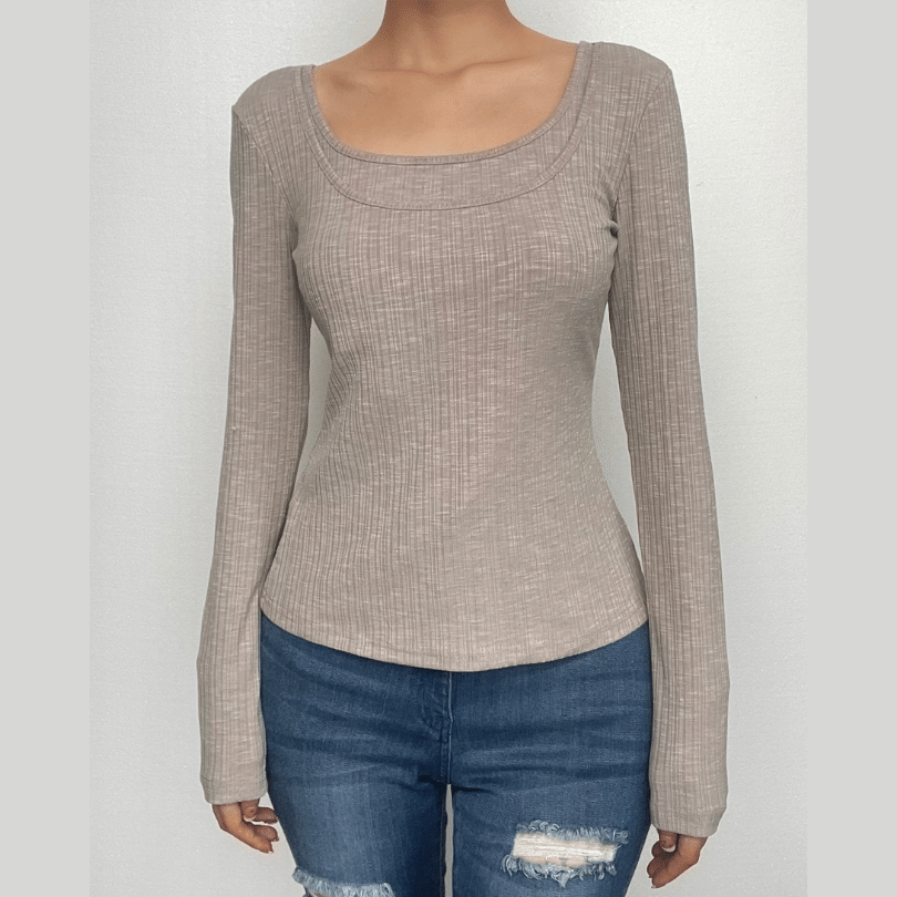 Long sleeve ribbed solid 2 piece top