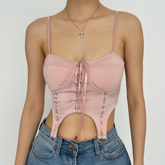 Gepolstertes Crop-Top mit Schnürung und Metallring 