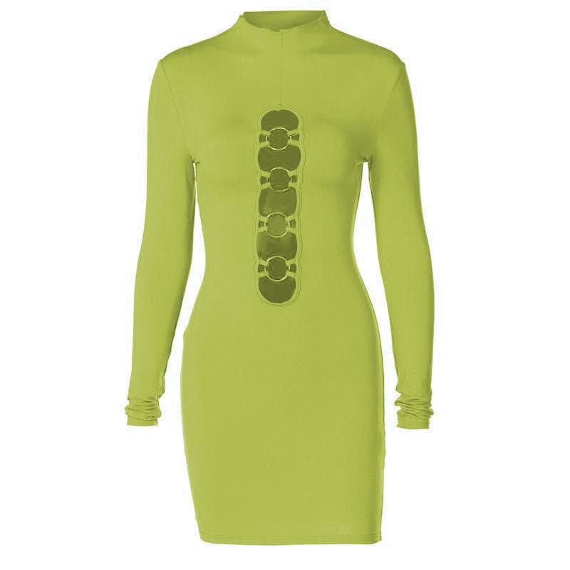 Long sleeve crewneck hollow out ring bodycon dress