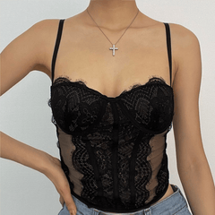 Rückenfreies Bustier-Camisole-Oberteil mit Netzstoff und Spitzensaum